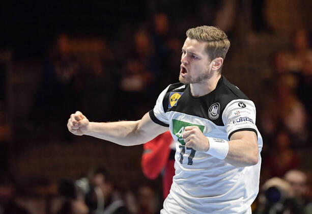 Germany s David Schmidt celebrates after scoring during the match for fifth sixth place between Germany and Portugal during the Men s European Handball Championship in Stockholm, Sweden, on Jan 25, 2020 Stockholm Sverige x10040x,  Copyright: xAndersxWiklund TTx EHF HANDBALL GERMANY-PORTUGAL