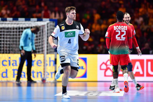 Handball European Championship Match for Rank 5, 25 01 2020, Germany Portugal, Tele2 Arena, Stockholm Johannes Golla Germany, 4 Jubel Treffer Tor Action, 25 01 2020, Stockholm Sweden , Handball, EM 2020, Match for Rank 5, Germany Portugal xshx