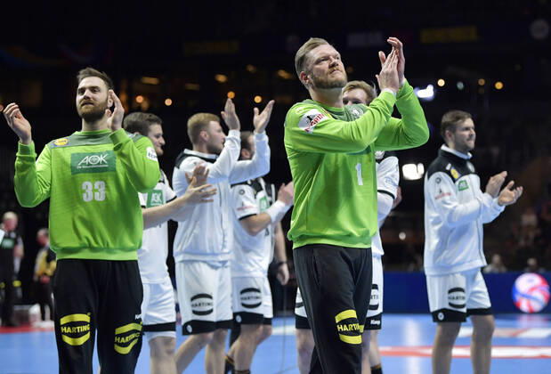 Germany s players celebrate winnning the match for fifth sixth place between Germany and Portugal during the Men s European Handball Championship in Stockholm, Sweden, on Jan 25, 2020 Stockholm Sverige x10040x,  Copyright: xAndersxWiklund TTx EHF HANDBALL GERMANY-PORTUGAL