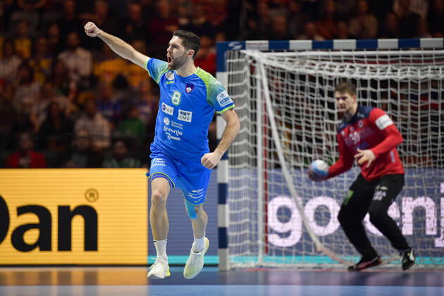 Slovenia s Blaz Janc L celebrates scoring during the bronze medal match between Slovenia and Norway during the Men s European Handball Championship in Stockholm, Sweden, on Jan 25, 2020 Stockholm Sverige x10040x,  Copyright: xAndersxWiklund TTx EHF HANDBALL SLOVENIA-NORWAY