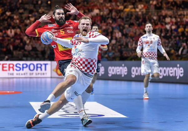 Croatia s David Mandic in action during the Men s European Handball Championship final match between Spain and Croatia in Stockholm, Sweden, on Jan 26, 2020 Stockholm Sverige HANDBALL x10040x,  Copyright: xAndersxWiklund TTx EHF HANDBALL FINAL ESP-CRO