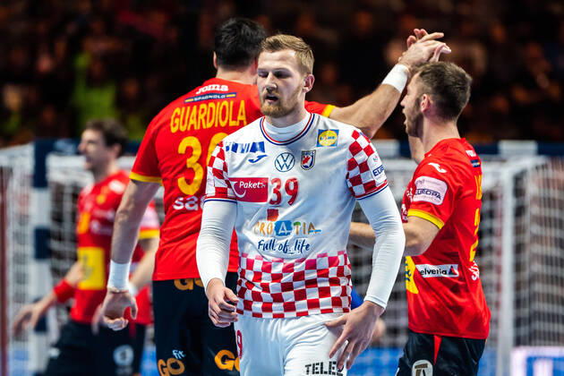 200126 David Mandic of Croatia looks dejected during the EHF European Handball Championship final between Spain and Croatia on January 26, 2020 in Stockholm,  Copyright: JOHANNAxLUNDBERG BB200126JL026