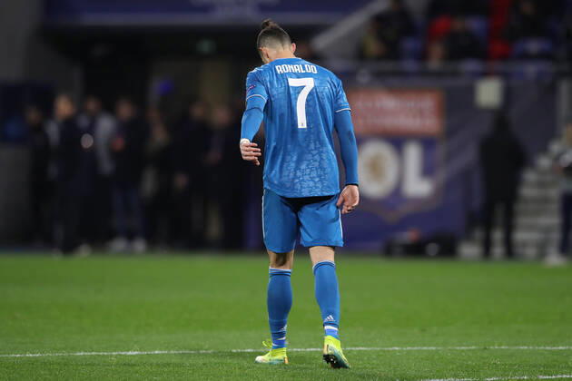 Juventus s Portuguese striker Cristiano Ronaldo reaches after shooting wide of the target during the UEFA Champions League match at the Groupama Stadium, Lyon. Picture date: 26th February 2020. Picture credit should read: Jonathan Moscrop Sportimage EDITORIAL USE ONLY. No use with unauthorised audio, video, data, fixture lists, club league logos or live services. Online in-match use limited to 120 images, no video emulation. No use in betting, games or single club league player publications. SPI-0491-0008