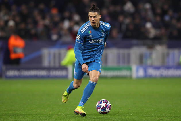 Juventus s Portuguese striker Cristiano Ronaldo during the UEFA Champions League match at the Groupama Stadium, Lyon. Picture date: 26th February 2020. Picture credit should read: Jonathan Moscrop Sportimage EDITORIAL USE ONLY. No use with unauthorised audio, video, data, fixture lists, club league logos or live services. Online in-match use limited to 120 images, no video emulation. No use in betting, games or single club league player publications. SPI-0491-0030
