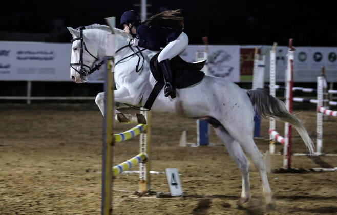 February 27, 2020, Gaza City, Gaza Strip, Palestinian Territory: A Palestinian horse rider on his horse jumps over a barrier during the first championship in jump barriers for the year 2020, on February 27, 2020 Middle East News - February 27, 2020 - ZUMAap3_ 97337263st Copyright: xMahmoudxAjjourx
