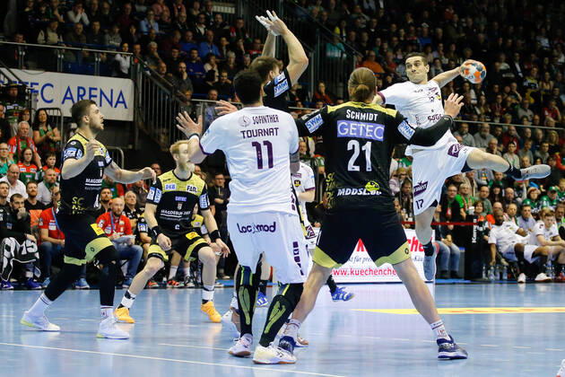 01 03 2020, xgox, Handball EHF Cup, SC Magdeburg HBC Nantes emspor, from l Kiril Lazarov Nantes at the ball GETEC Arena