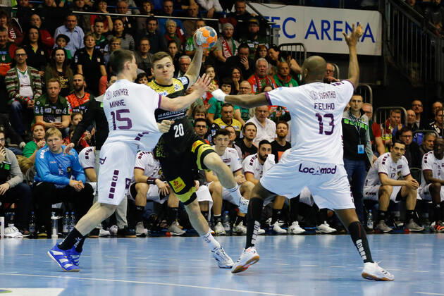 01 03 2020, xgox, Handball EHF Cup, SC Magdeburg HBC Nantes emspor, v l Kay Smits Magdeburg, 20 throws goal, scorers, scored goal, scores the goal GETEC Arena