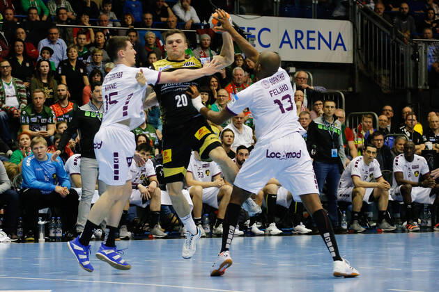 01 03 2020, xgox, Handball EHF Cup, SC Magdeburg HBC Nantes emspor, v l Kay Smits Magdeburg, 20 throws goal, scorers, scored goal, scores the goal GETEC Arena