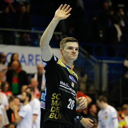 01 03 2020, xgox, Handball EHF Cup, SC Magdeburg HBC Nantes emspor, from l Kay Smits Magdeburg, 20 cheers for the victory, cheers after the game GETEC Arena