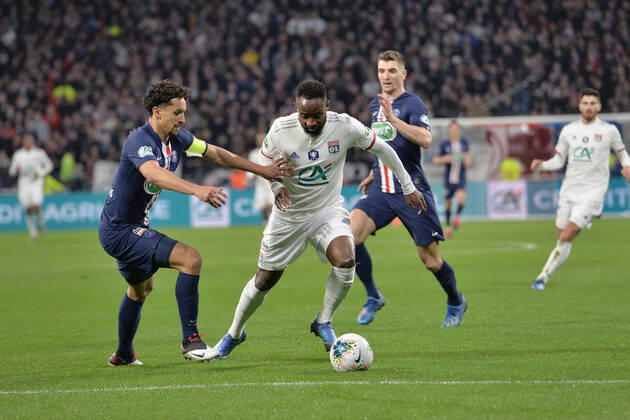 Marquinhos (lyon) vs Moussa Dembele (psg) FOOTBALL : Olympique Lyonnais vs Paris Saint Germain - Coupe de France - 1 2 finale - 04 03 2020 FredericChambert Panoramic 