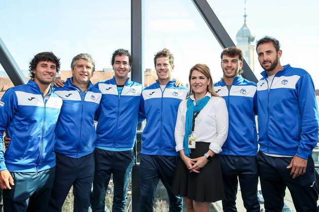 TENNIS - Davis Cup, AUT vs URU GRAZ,AUSTRIA,05.MAR.20 - TENNIS - ITF Davis Cup, Austria vs Uruguay, preview, draw. Image shows the team Uruguay and interpreter. GEPAxpictures xMaticxKlansek
