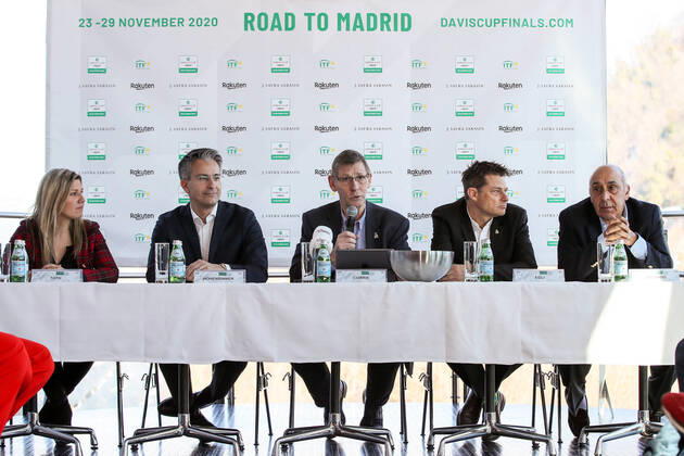 TENNIS - Davis Cup, AUT vs URU GRAZ,AUSTRIA,05.MAR.20 - TENNIS - ITF Davis Cup, Austria vs Uruguay, preview, draw. Image shows president, Christina Toth (OETV), Kurt Hohensinner (Graz), Martin Corrie, referee Andreas Egli and general secretary Rubek Orlando (URU). GEPAxpictures xMaticxKlansek