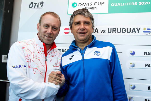 TENNIS - Davis Cup, AUT vs URU GRAZ,AUSTRIA,05.MAR.20 - TENNIS - ITF Davis Cup, Austria vs Uruguay, preview, draw. Image shows captain Stefan Koubek (AUT) and captain Enrique Perez Cassarino (URU). GEPAxpictures xMaticxKlansek