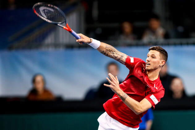 TENNIS - Davis Cup, AUT vs URU PREMSTAETTEN,AUSTRIA,06.MAR.20 - TENNIS - ITF Davis Cup, Austria vs Uruguay. Image shows Dennis Novak (AUT). GEPAxpictures xMaticxKlansek