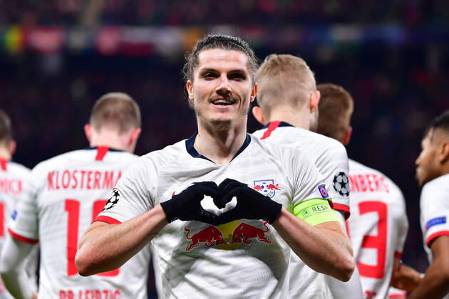 Football Champions League Round of 16 RB Leipzig Tottenham Hotspur on 10 03 2020 in the Red Bull Arena in Leipzig Goal celebration for the 1 0 by Marcel Sabitzer Leipzig DFL Regulations prohibit any use of photographs as image sequences and or quasi video xMNx