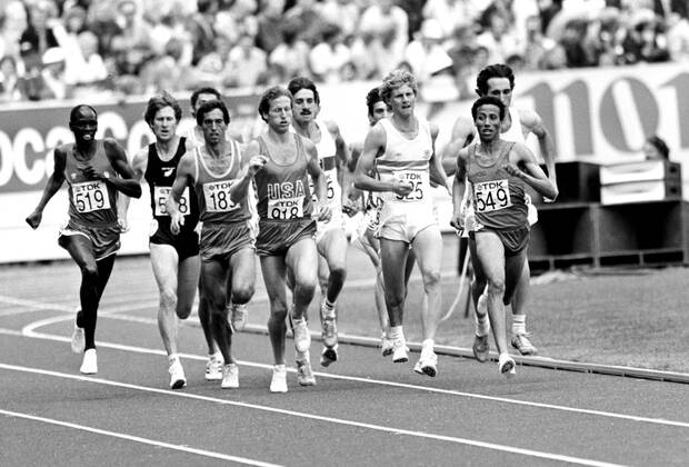 830814 Athletics, World Athletics Championships Steve Cram of Great Britain winning 1500 m at The World Athletics Championships on August 14, 1983 in Helsinki, Finland BILDBYRAN,  Copyright: BILDBYRAN 830814094