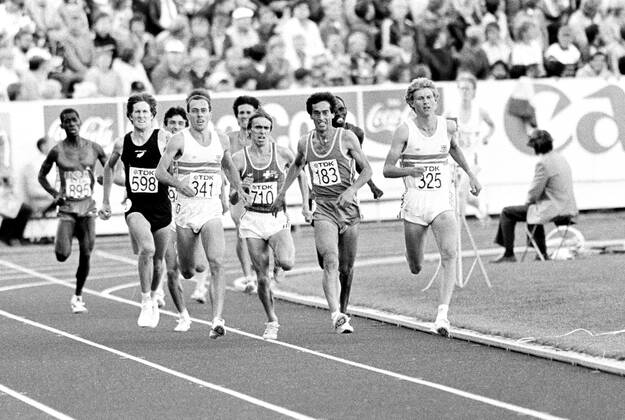 830814 Athletics, World Athletics Championships Steve Cram of Great Britain winning 1500 m at The World Athletics Championships on August 14, 1983 in Helsinki, Finland BILDBYRAN,  Copyright: BILDBYRAN 830814083