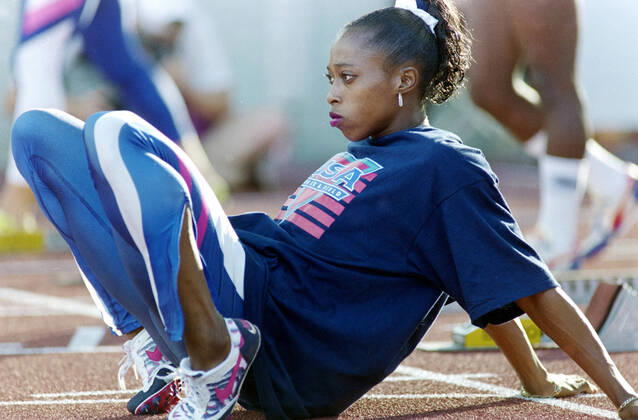 930815 Athletics, World Athletics Championships Gold medalist Gail Devers of USA prepares for womens 100 m at The World Athletics Championships on August 15, 1993 in Stuttgart, Germany BILDBYRAN,  Copyright: BILDBYRAN 930815104