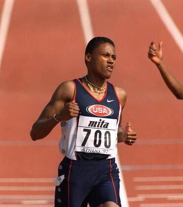 970802 Athletics, World Athletics Championships Gold medalist Marion Jones of USA during womens 100 m at The World Athletics Championships on August 2, 1997 in Athens, Greece BILDBYRAN,  Copyright: BILDBYRAN 970802064