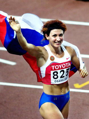 070828 Athletics, World Athletics Championships Gold medalist Tatyana Lebedeva of Russia celebrate after womens long jump at The World Athletics Championships on August 28, 2007 in Osaka, Japan BILDBYRAN,  Copyright: EMILxMALMBORG BB070828EM012