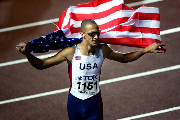 070831 Athletics, World Athletics Championships Gold medalist Jeremy Wariner of USA celebrate after 400 m at The World Athletics Championships on August 31, 2007 in Osaka, Japan BILDBYRAN,  Copyright: EMILxMALMBORG BB070831EM054