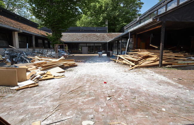 Construction site Eiskanal the area will be closed for almost two years because of the reconstruction of the course for the canoe slalom WM 2022 Demolition of the club facility of Kanu Schwaben Augsburg, KSA