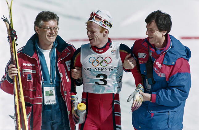 980222 Winter Olympics 1998, Cross Country Skiing: Gold medalist Bjorn Daehlie of Norway react after 50 km freestyle at The Winter Olympic Games, Olympische Spiele, Olympia, OS on February 22, 1998 in Nagano, Japan. BILDBYRAN  Copyright: BILDBYRAN BB980222BB048