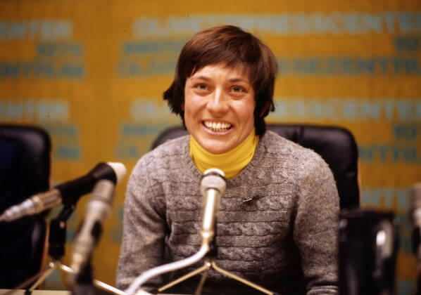 02 02 76 Olympia Innsbruck Austria, Innsbruck, 02 02 1976, Winter Olympia 1976 in Innsbruck Rosi Mittermaier at a press conference