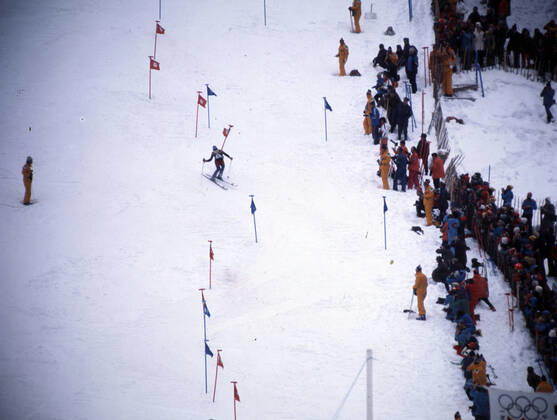 02 02 76 Olympia Innsbruck Austria, Innsbruck, 02 02 1976, Winter Olympia 1976 in Innsbruck Women Slalom Rosi Mittermaier Germany