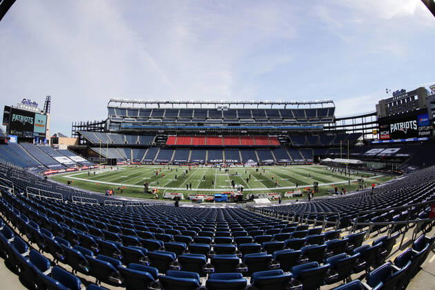 FOXBOROUGH, MA - OCTOBER 18: A general view of Gillette Stadium before a game between the New England Patriots and the Denver Broncos on October 18, 2020, at Gillette Stadium in Foxborough, Massachusetts. (Photo by Fred Kfoury III Icon Sportswire) NFL, American Football Herren, USA OCT 18 Broncos at Patriots Icon482201018047