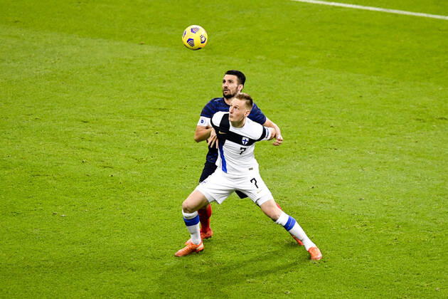 20 LEO DUBOIS (FRA) - 07 RASMUS KARJALAINEN (FIN) FOOTBALL : France vs Finlande - Match Amical - 11 11 2020 FEP Panoramic 