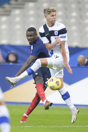 Marcus Thuram (France) vs Onni Valakari (Finlande) FOOTBALL : France vs Finlande - Match Amical - stade de France - 11 11 2020 JBAutissier Panoramic 