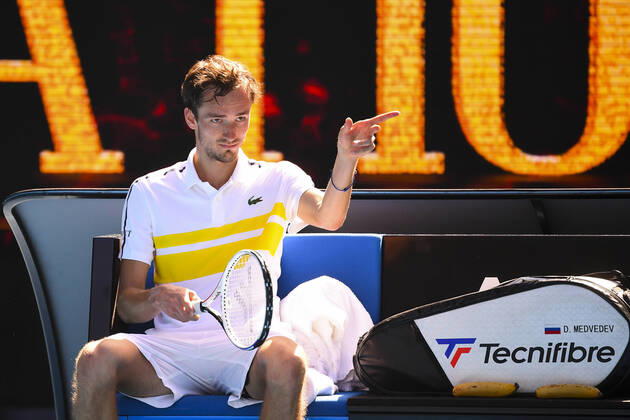 Tennis, Australian Open, Daniil Medwedew verweist Trainer Gilles Cervara aus der Box - Archivbilder