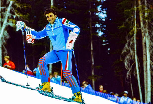 Olympics 1988 Skiing Alberto Tomba (ITA) competing in the men s slalom at the 1988 Olympic Winter games, Winterspiele,Spiele, Summer games Calgary Nakiska Alberta Canada Copyright: xStevenxExxSutton DUOMO PCNx OL8802_SK27015