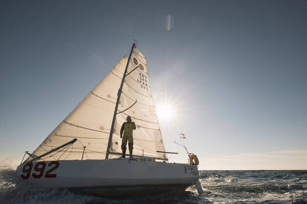 Italian Sailor Gianmarco Sardi in Imperia while training on his boat Antistene. Gianmarco, nick Mambo will attend the Mini Transat 2021, a solo transatlantic yacht race which starts in France and ends in the Caribbean. Copyright: xGabrielexFacciottixGabrielexFacciottix