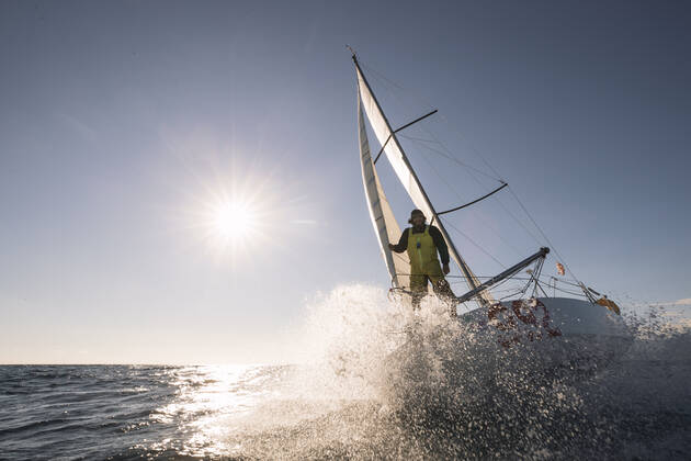 Italian Sailor Gianmarco Sardi in Imperia while training on his boat Antistene. Gianmarco, nick Mambo will attend the Mini Transat 2021, a solo transatlantic yacht race which starts in France and ends in the Caribbean. Copyright: xGabrielexFacciottixGabrielexFacciottix