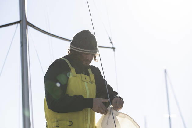 Italian Sailor Gianmarco Sardi in Imperia while training on his boat Antistene. Gianmarco, nick Mambo will attend the Mini Transat 2021, a solo transatlantic yacht race which starts in France and ends in the Caribbean. Copyright: xGabrielexFacciottixGabrielexFacciottix