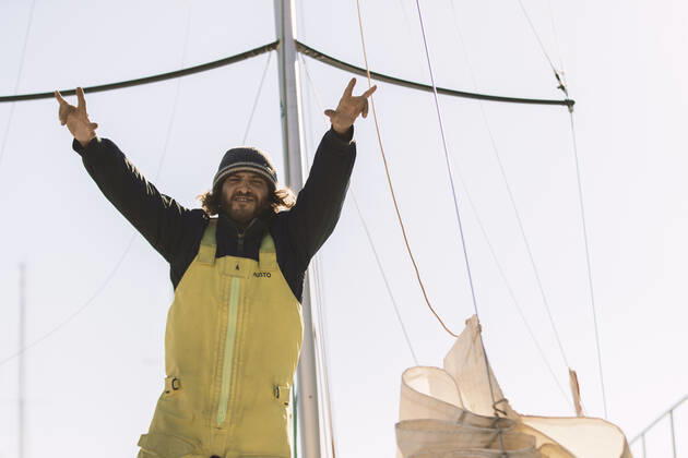 Italian Sailor Gianmarco Sardi in Imperia while training on his boat Antistene. Gianmarco, nick Mambo will attend the Mini Transat 2021, a solo transatlantic yacht race which starts in France and ends in the Caribbean. Copyright: xGabrielexFacciottixGabrielexFacciottix