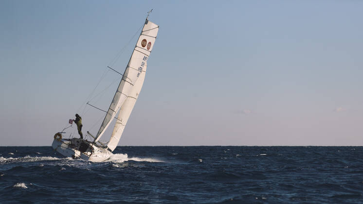 Italian Sailor Gianmarco Sardi in Imperia while training on his boat Antistene. Gianmarco, nick Mambo will attend the Mini Transat 2021, a solo transatlantic yacht race which starts in France and ends in the Caribbean. Copyright: xGabrielexFacciottixGabrielexFacciottix