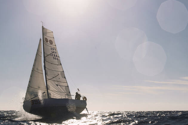 Italian Sailor Gianmarco Sardi in Imperia while training on his boat Antistene. Gianmarco, nick Mambo will attend the Mini Transat 2021, a solo transatlantic yacht race which starts in France and ends in the Caribbean. Copyright: xGabrielexFacciottixGabrielexFacciottix
