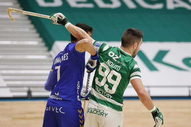 Sporting CP v OC Barcelos - Rink Hockey 1st Division Playoff Nolito Romero and Guimaraes during the Rink Hockey playoffs 1st leg between Sporting CP and OC Barcelos, at Pavilhao Joao Rocha, Lisboa, Portugal, 08, May, 2021 Lisbon Portugal rico-sporting210508_np17o Copyright: xJoaoxRicox