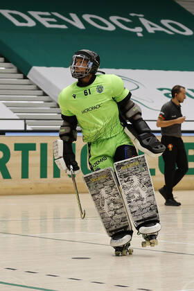 Sporting CP v OC Barcelos - Rink Hockey 1st Division Playoff Angelo Girao during the Rink Hockey playoffs 1st leg between Sporting CP and OC Barcelos, at Pavilhao Joao Rocha, Lisboa, Portugal, 08, May, 2021 Lisbon Portugal rico-sporting210508_np05j Copyright: xJoaoxRicox