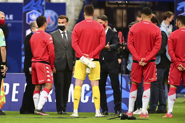 Emmanuel Macron - President de la Republique Francaise Nasser al Khelaifi - President Directeur General PSG Niko Kovac - Entraineur (Monaco) Wissam Ben Yedder (Monaco) Dmitry RYBOLOVLEV - president (Monaco) Noel Le Graet - president FFF FOOTBALL : Finale de la Coupe de France - Monaco vs PSG - 19 05 2021 JBAutissier Panoramic 