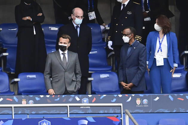 Emmanuel Macron - President de la Republique Francaise Jean Michel Blanquer - ministre de l Education nationale - de la jeunesse et des sports Roxana Maracineanu - ministre aupres du ministre de l Education nationale , chargee des Sports FOOTBALL : Finale de la Coupe de France - Monaco vs PSG - 19 05 2021 JBAutissier Panoramic 