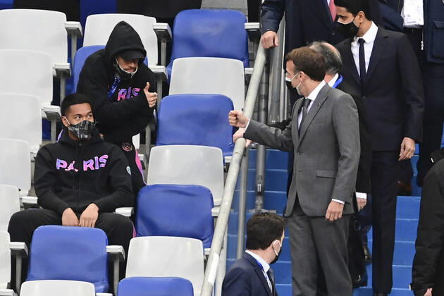 Emmanuel Macron - President de la Republique Francaise Neymar Jr (PSG) Nasser al Khelaifi - President Directeur General PSG Noel Le Graet - President FFF FOOTBALL : Finale de la Coupe de France - Monaco vs PSG - 19 05 2021 JBAutissier Panoramic 