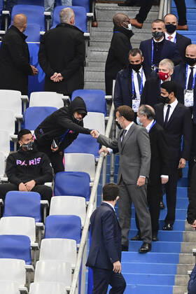 Emmanuel Macron - President de la Republique Francaise Neymar Jr (PSG) Nasser al Khelaifi - President Directeur General PSG Noel Le Graet - President FFF Dmitry RYBOLOVLEV - president (Monaco) FOOTBALL : Finale de la Coupe de France - Monaco vs PSG - 19 05 2021 JBAutissier Panoramic 