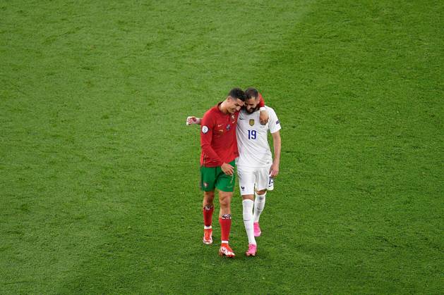 SOCCER - UEFA EURO, EM, Europameisterschaft,Fussball 2020 BUDAPEST,HUNGARY,23.JUN.21 - SOCCER - UEFA European Championship, EM, Europameisterschaft OEFB international match, Länderspiel, Nationalmannschaft Portugal vs France. Image shows Cristiano Ronaldo (POR) and Karim Benzema (FRA). GEPAxpictures xAlexxNicodim