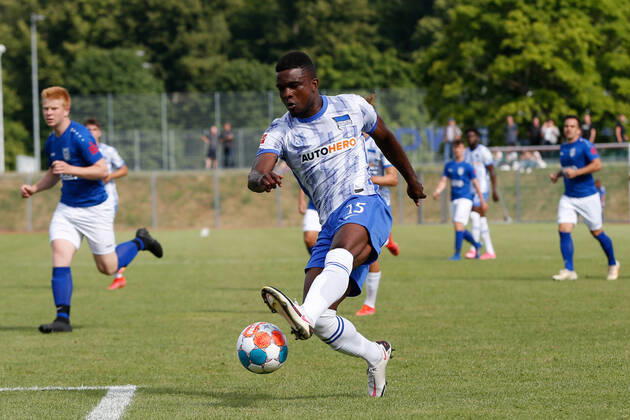 07 07 2021, xtgx, football test match, MSV Neuruppin Hertha BSC Berlin emspor, v l Jhon Cordoba Hertha, 15 DFL DFB REGULATIONS PROHIBIT ANY USE OF PHOTOGRAPHS as IMAGE SEQUENCES and or QUASI VIDEO Neuruppin