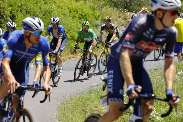 CARCASSONNE, FRANCE - JULY 09 : CAVENDISH Mark (GBR) of DECEUNINCK - QUICK-STEP during stage 13 of the 108th edition of the 2021 Tour de France cycling race, a stage of 219,9 kms between Nimes and Carcassonne. on July 9, 2021 in Carcassonne, France, 9 07 2021 CYCLISME : Tour de France 2021 - Etape 13 - Nimes to Carcassonne - 09 07 2021 PHOTONEWS PANORAMIC