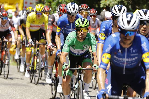 CARCASSONNE, FRANCE - JULY 09 : CAVENDISH Mark (GBR) of DECEUNINCK - QUICK-STEP during stage 13 of the 108th edition of the 2021 Tour de France cycling race, a stage of 219,9 kms between Nimes and Carcassonne. on July 9, 2021 in Carcassonne, France, 9 07 2021 CYCLISME : Tour de France 2021 - Etape 13 - Nimes to Carcassonne - 09 07 2021 PHOTONEWS PANORAMIC